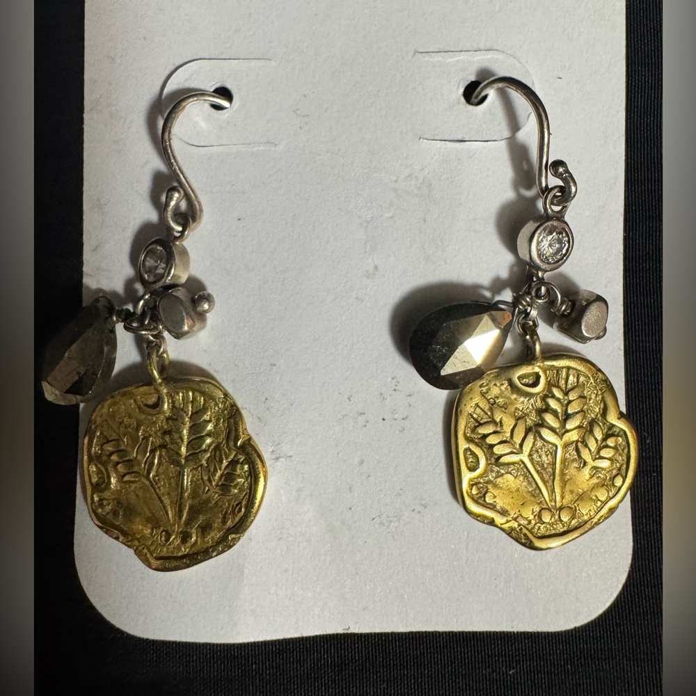 Silpada Sterling Silver Earrings: Brass Pyrite CZ “Perfect Composition “ - Picture 4 of 9